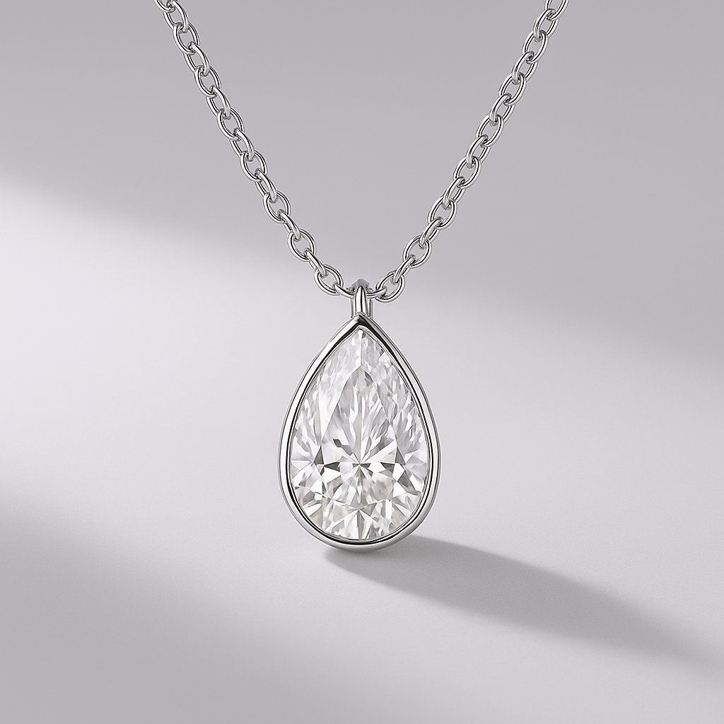 1.50 Carat Pear Cut Diamond Bezel Pendant - Evara Jewelry LLC