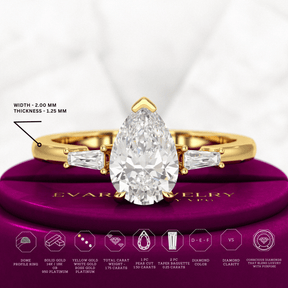 1.50 Carat Pear Cut Diamond Trilogy Engagement Ring - Evara Jewelry LLC