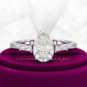 1.50 Carat Pear Cut Diamond Trilogy Engagement Ring - Evara Jewelry LLC