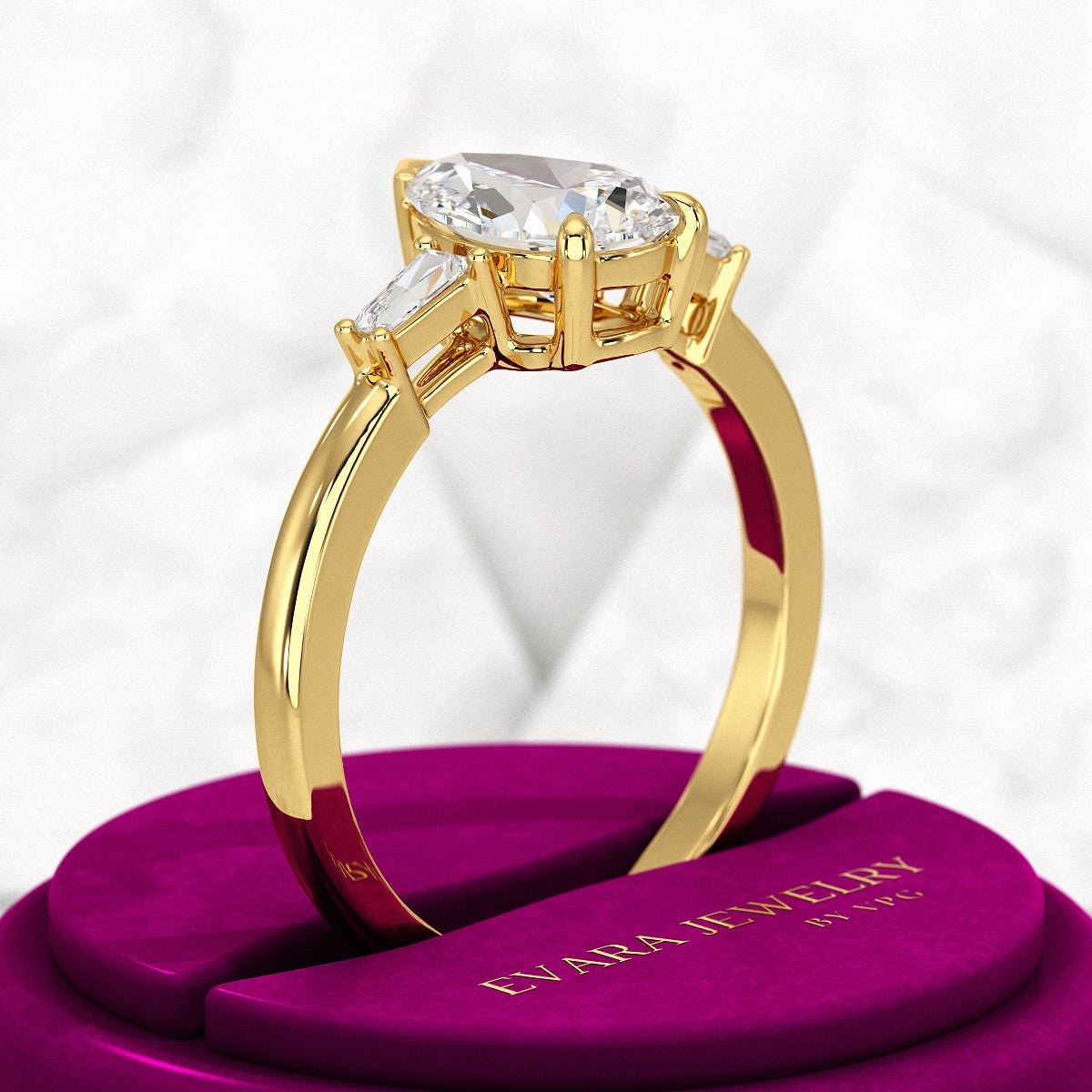 1.50 Carat Pear Cut Diamond Trilogy Engagement Ring - Evara Jewelry LLC