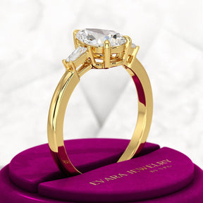1.50 Carat Pear Cut Diamond Trilogy Engagement Ring - Evara Jewelry LLC