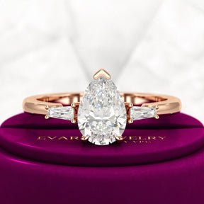 1.50 Carat Pear Cut Diamond Trilogy Engagement Ring - Evara Jewelry LLC