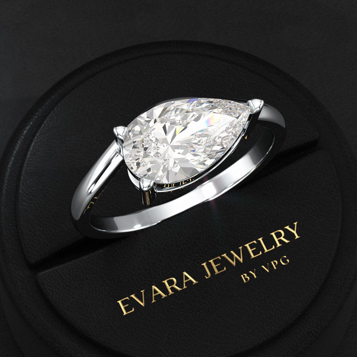 1.50 Carat Pear Cut East West Engagement Ring - Evara Jewelry LLC