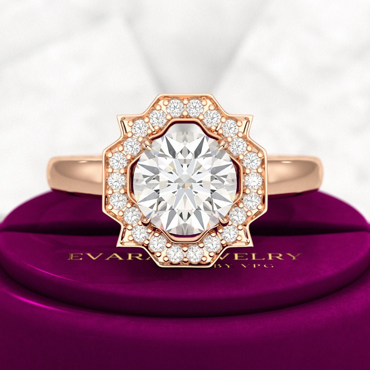 1.50 Carat Round Cut Art Deco Engagement Ring - Evara Jewelry LLC