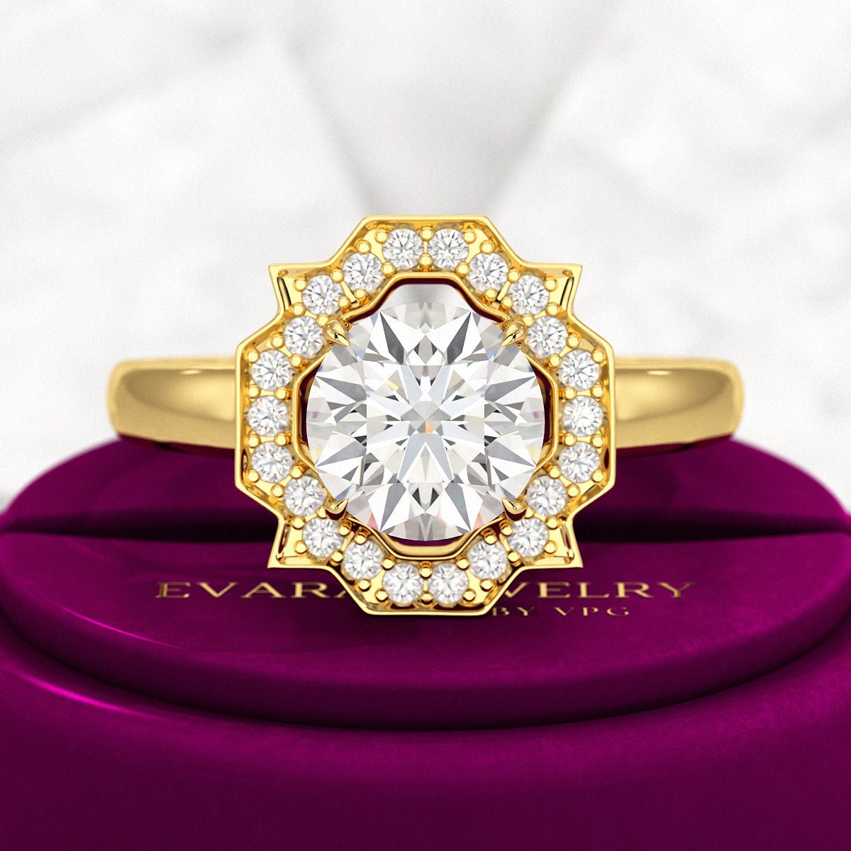 1.50 Carat Round Cut Art Deco Engagement Ring - Evara Jewelry LLC