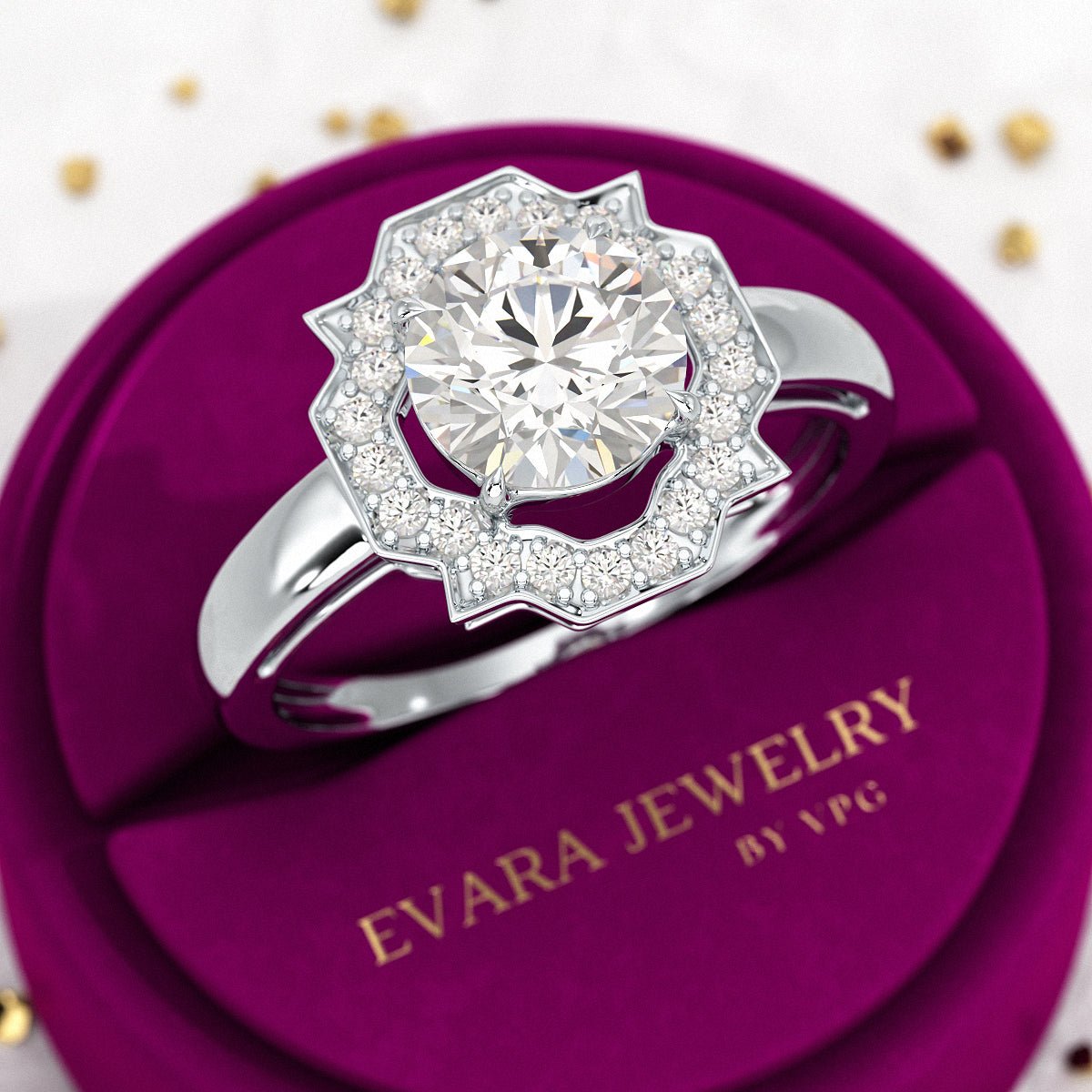 1.50 Carat Round Cut Art Deco Engagement Ring - Evara Jewelry LLC