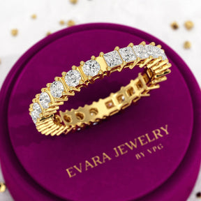 1.64 Carats Princess Cut & Round Cut Lab Grown Diamond 50 - 50 Eternity Band - Evara Jewelry LLC