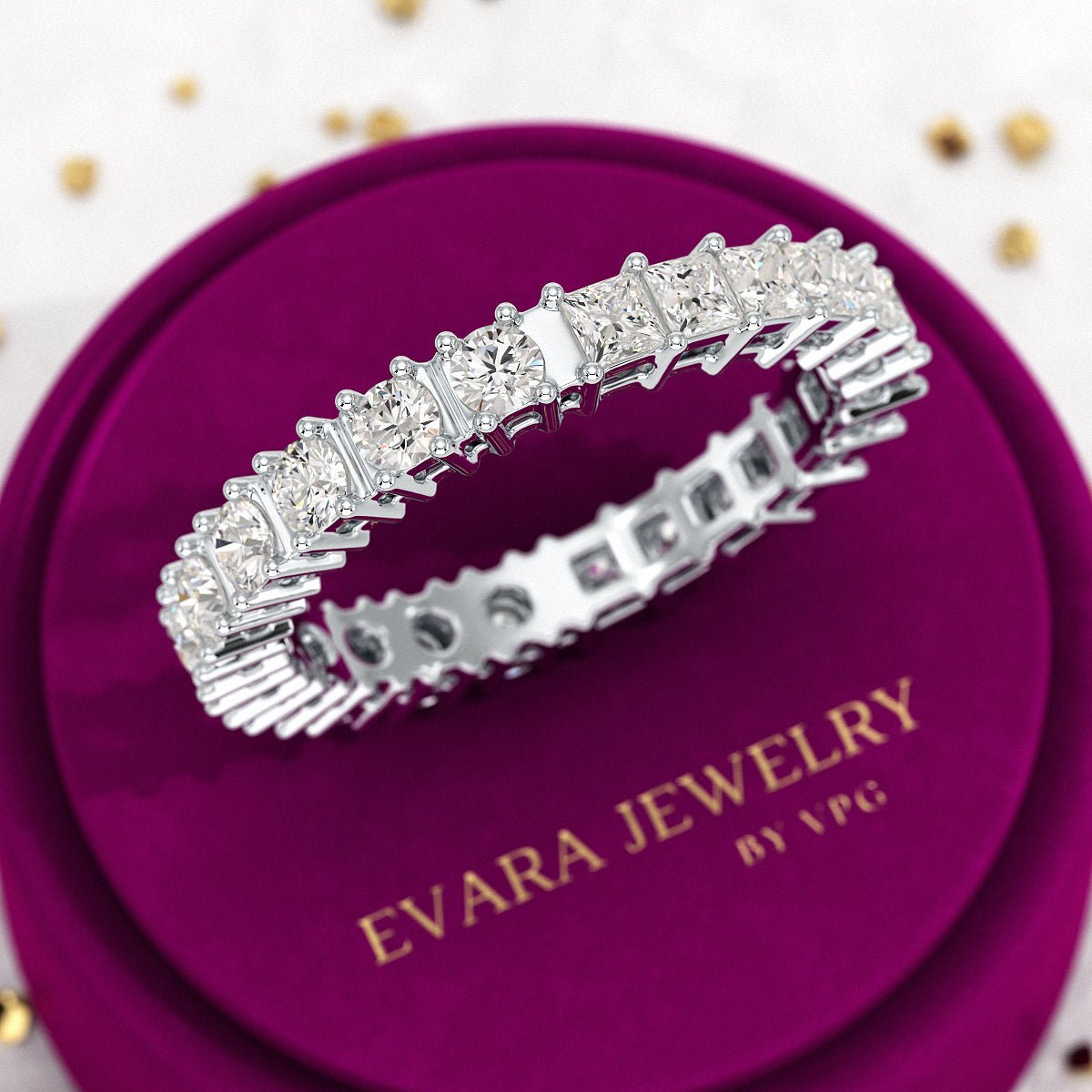 1.64 Carats Princess Cut & Round Cut Lab Grown Diamond 50 - 50 Eternity Band - Evara Jewelry LLC