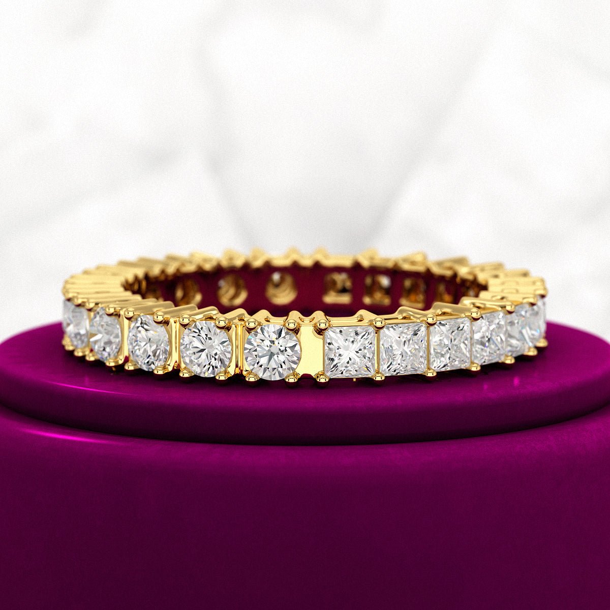 1.64 Carats Princess Cut & Round Cut Lab Grown Diamond 50 - 50 Eternity Band - Evara Jewelry LLC