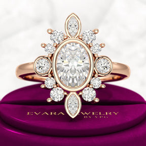 1.72 TCW Oval Diamond Art Deco Wedding Ring - Evara Jewelry LLC