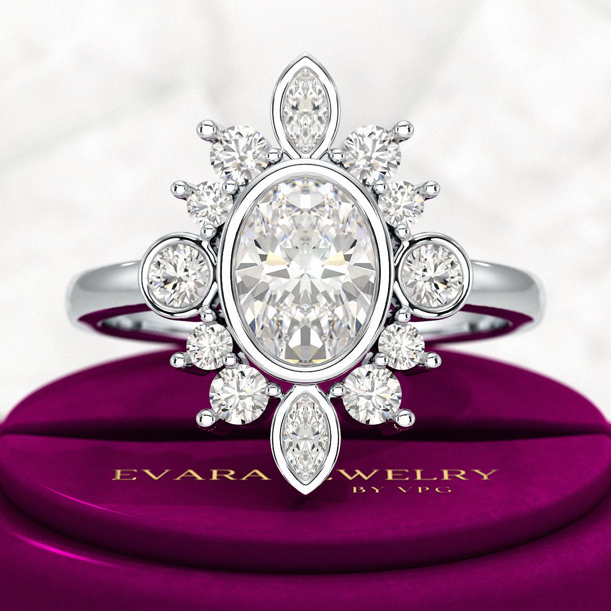 1.72 TCW Oval Diamond Art Deco Wedding Ring - Evara Jewelry LLC