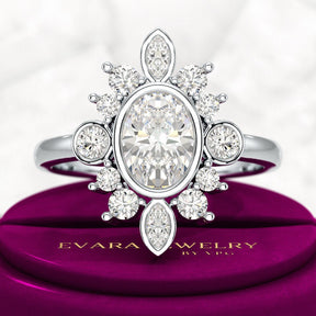1.72 TCW Oval Diamond Art Deco Wedding Ring - Evara Jewelry LLC