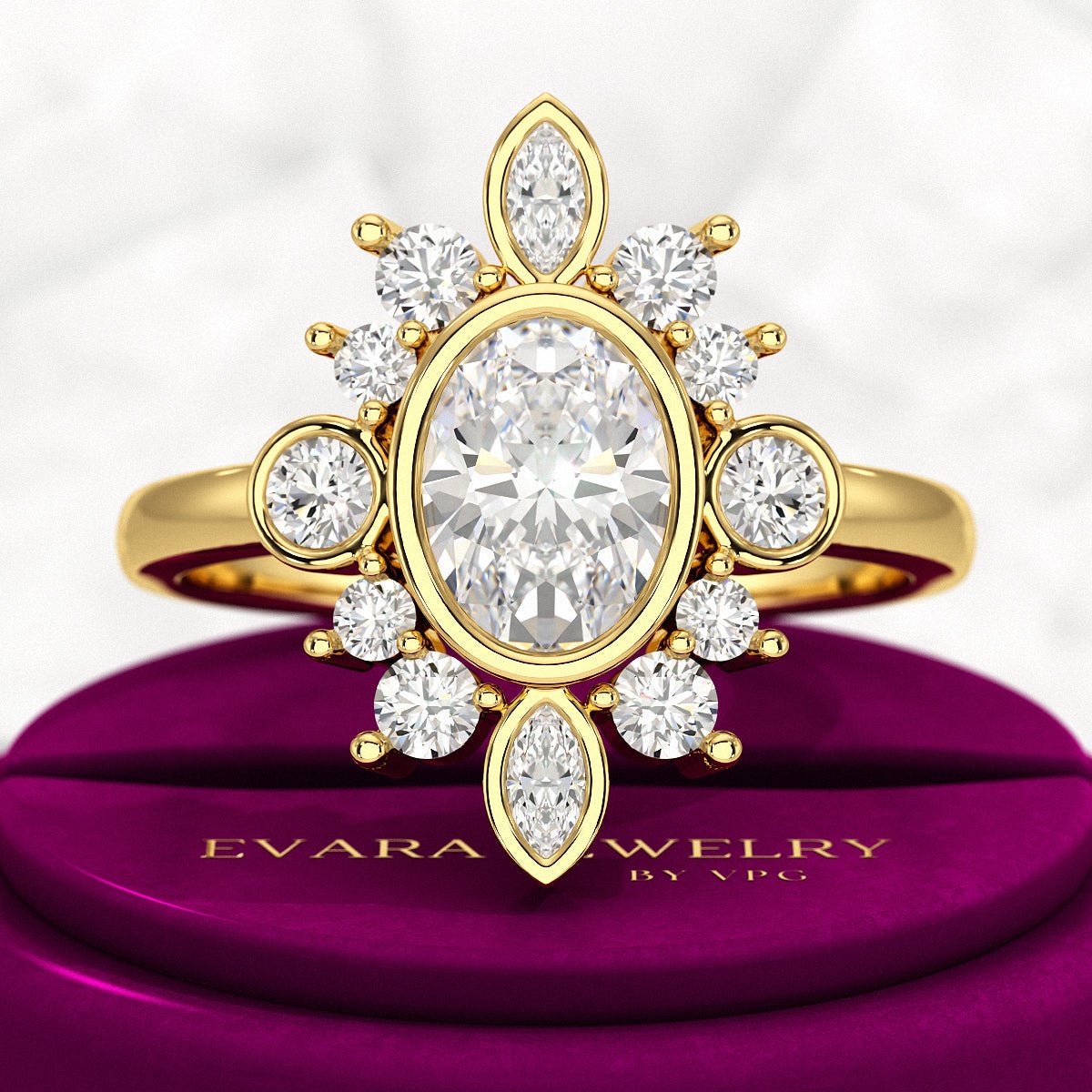 1.72 TCW Oval Diamond Art Deco Wedding Ring - Evara Jewelry LLC