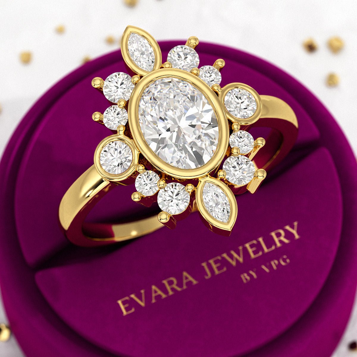 1.72 TCW Oval Diamond Art Deco Wedding Ring - Evara Jewelry LLC