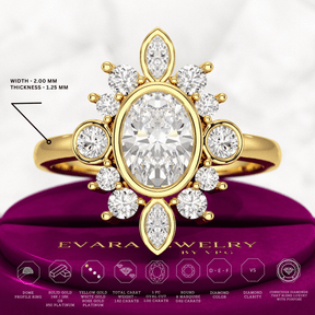 1.72 TCW Oval Diamond Art Deco Wedding Ring - Evara Jewelry LLC