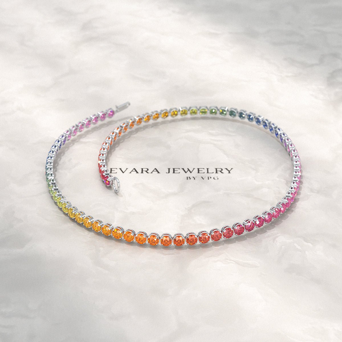 1.92 Carats Rainbow Sapphire Tennis Bracelet in Solid 14K/18K Gold - Evara Jewelry LLC