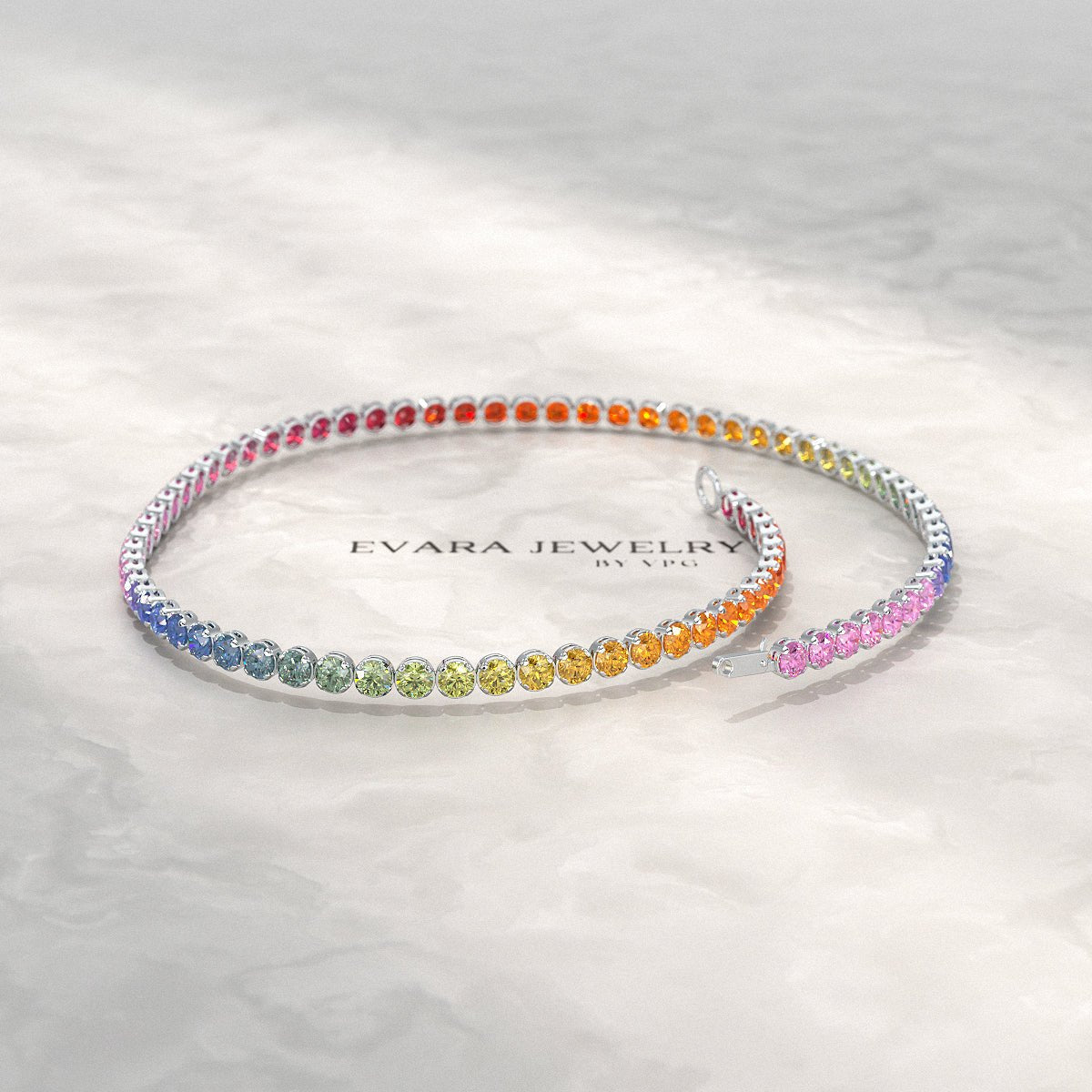 1.92 Carats Rainbow Sapphire Tennis Bracelet in Solid 14K/18K Gold - Evara Jewelry LLC