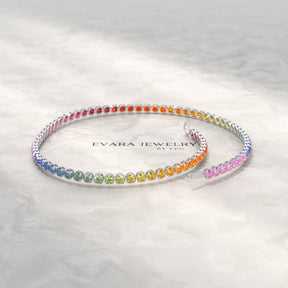 1.92 Carats Rainbow Sapphire Tennis Bracelet in Solid 14K/18K Gold - Evara Jewelry LLC