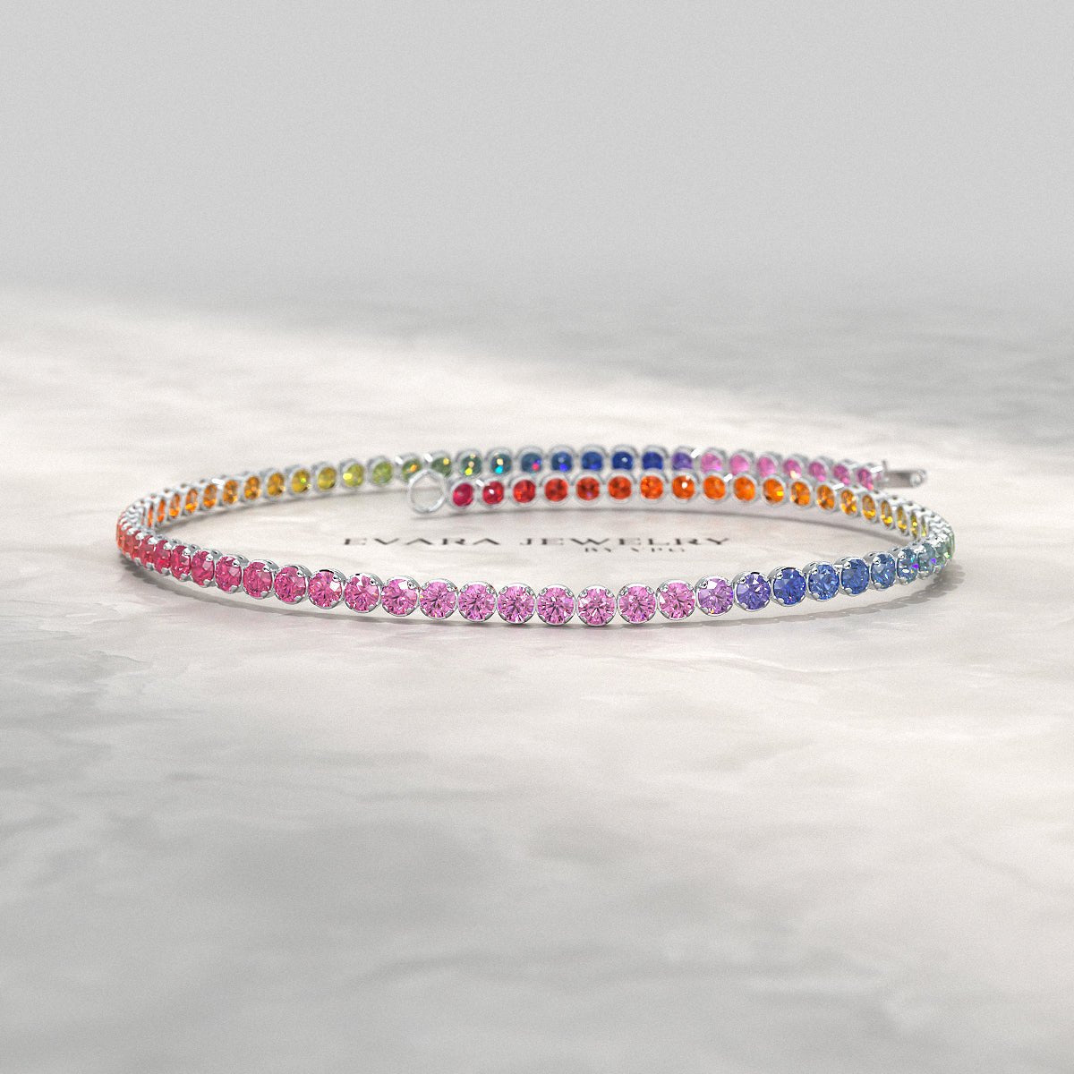 1.92 Carats Rainbow Sapphire Tennis Bracelet in Solid 14K/18K Gold - Evara Jewelry LLC