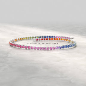 1.92 Carats Rainbow Sapphire Tennis Bracelet in Solid 14K/18K Gold - Evara Jewelry LLC