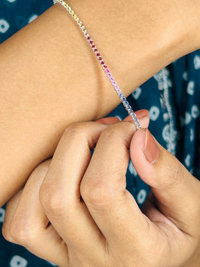 1.92 Carats Rainbow Sapphire Tennis Bracelet in Solid 14K/18K Gold - Evara Jewelry LLC