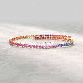 1.92 Carats Rainbow Sapphire Tennis Bracelet in Solid 14K/18K Gold - Evara Jewelry LLC