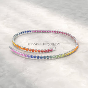 1.92 Carats Rainbow Sapphire Tennis Bracelet in Solid 14K/18K Gold - Evara Jewelry LLC