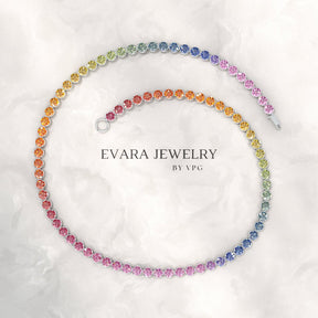 1.92 Carats Rainbow Sapphire Tennis Bracelet in Solid 14K/18K Gold - Evara Jewelry LLC