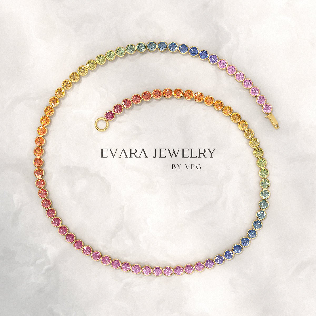 1.92 Carats Rainbow Sapphire Tennis Bracelet in Solid 14K/18K Gold - Evara Jewelry LLC