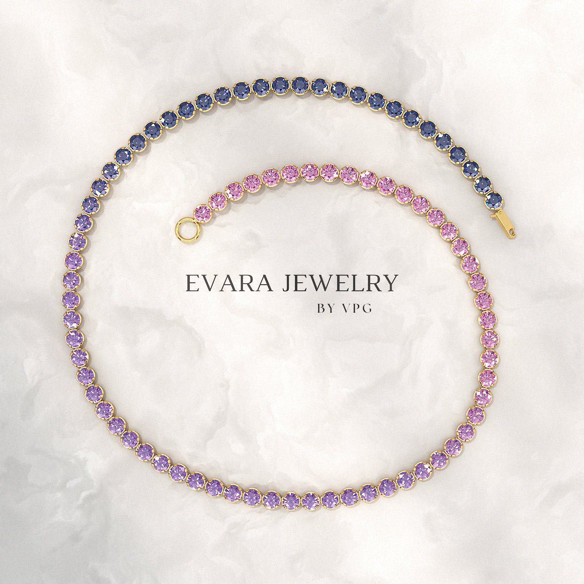 1.94 Carat Sapphire & Amethyst Tennis Bracelet - Natural Sapphire & Amethyst in Solid 18K/14K Gold - Evara Jewelry LLC
