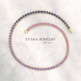 1.94 Carat Sapphire & Amethyst Tennis Bracelet - Natural Sapphire & Amethyst in Solid 18K/14K Gold - Evara Jewelry LLC