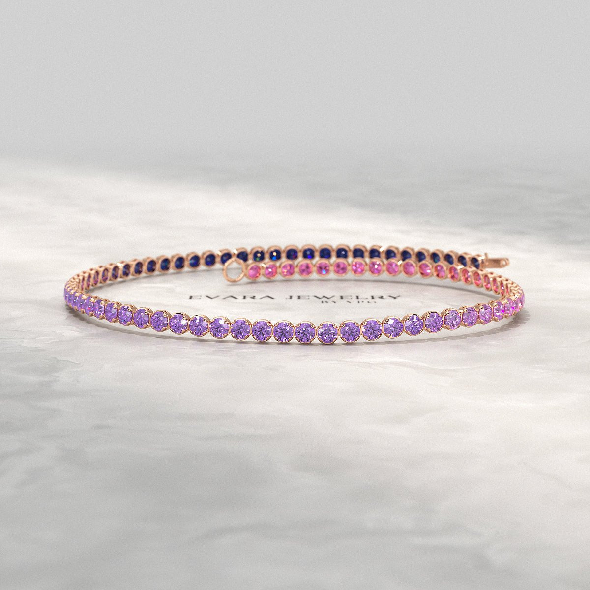 1.94 Carat Sapphire & Amethyst Tennis Bracelet - Natural Sapphire & Amethyst in Solid 18K/14K Gold - Evara Jewelry LLC