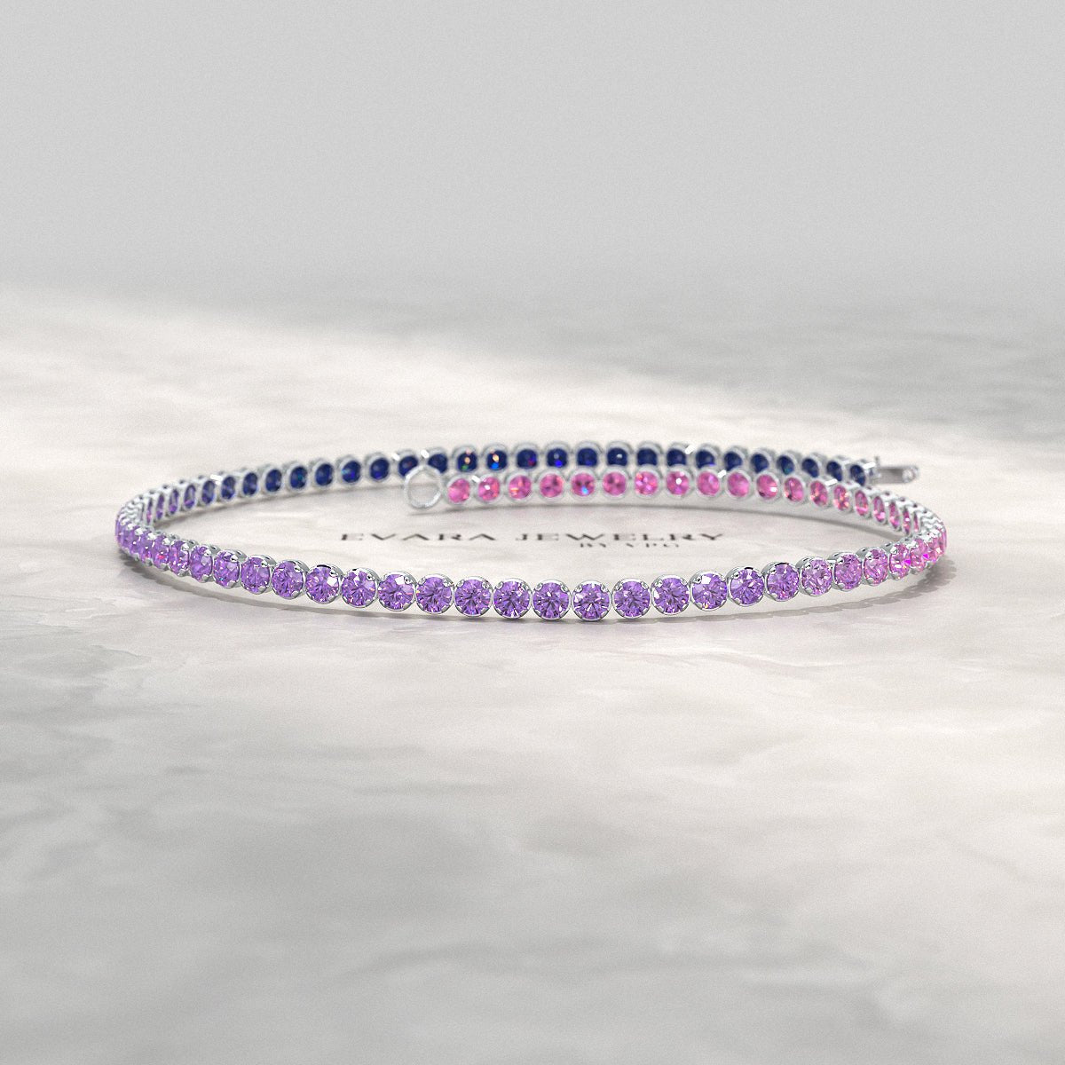 1.94 Carat Sapphire & Amethyst Tennis Bracelet - Natural Sapphire & Amethyst in Solid 18K/14K Gold - Evara Jewelry LLC