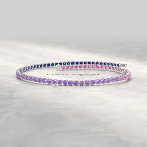 1.94 Carat Sapphire & Amethyst Tennis Bracelet - Natural Sapphire & Amethyst in Solid 18K/14K Gold - Evara Jewelry LLC