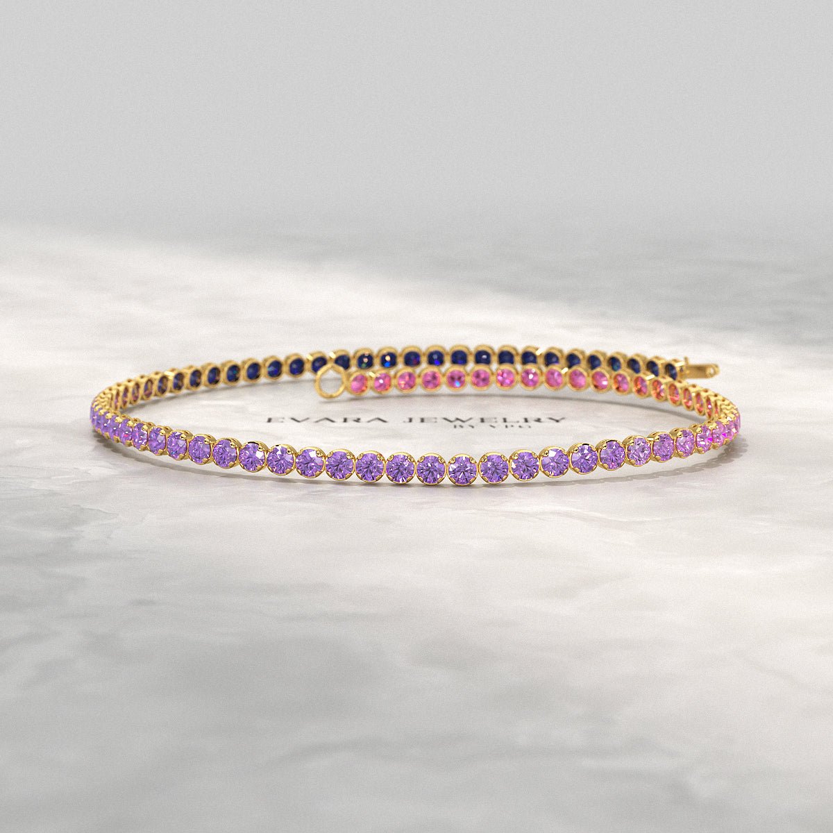 1.94 Carat Sapphire & Amethyst Tennis Bracelet - Natural Sapphire & Amethyst in Solid 18K/14K Gold - Evara Jewelry LLC