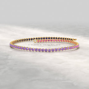 1.94 Carat Sapphire & Amethyst Tennis Bracelet - Natural Sapphire & Amethyst in Solid 18K/14K Gold - Evara Jewelry LLC