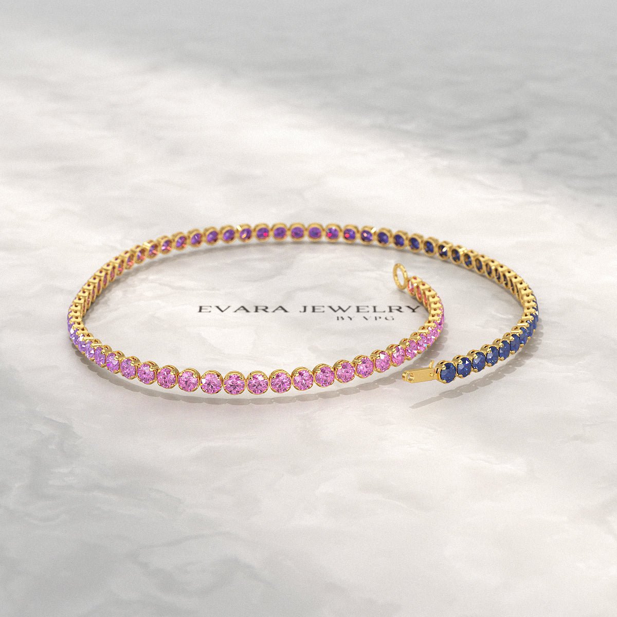 1.94 Carat Sapphire & Amethyst Tennis Bracelet - Natural Sapphire & Amethyst in Solid 18K/14K Gold - Evara Jewelry LLC