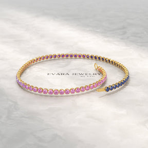 1.94 Carat Sapphire & Amethyst Tennis Bracelet - Natural Sapphire & Amethyst in Solid 18K/14K Gold - Evara Jewelry LLC