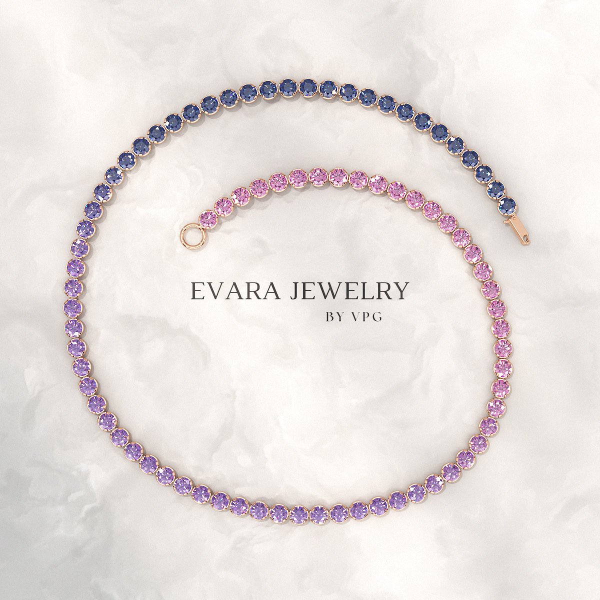 1.94 Carat Sapphire & Amethyst Tennis Bracelet - Natural Sapphire & Amethyst in Solid 18K/14K Gold - Evara Jewelry LLC