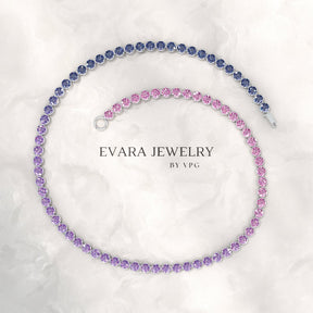 1.94 Carat Sapphire & Amethyst Tennis Bracelet - Natural Sapphire & Amethyst in Solid 18K/14K Gold - Evara Jewelry LLC
