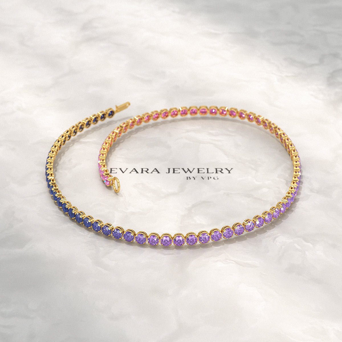 1.94 Carat Sapphire & Amethyst Tennis Bracelet - Natural Sapphire & Amethyst in Solid 18K/14K Gold - Evara Jewelry LLC