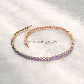 1.94 Carat Sapphire & Amethyst Tennis Bracelet - Natural Sapphire & Amethyst in Solid 18K/14K Gold - Evara Jewelry LLC
