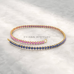1.94 Carat Sapphire & Amethyst Tennis Bracelet - Natural Sapphire & Amethyst in Solid 18K/14K Gold - Evara Jewelry LLC