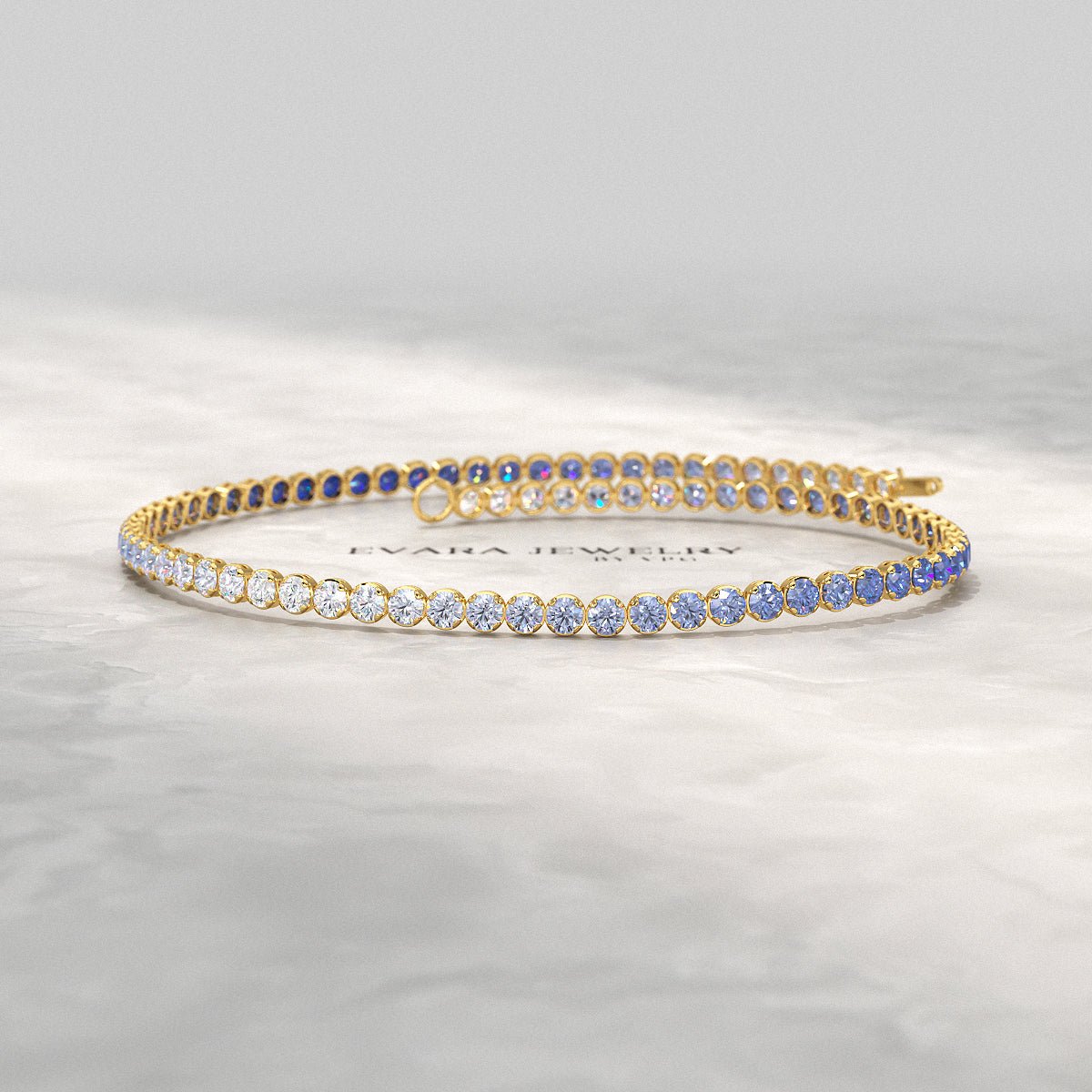 1.96 Carats Ombre Blue Sapphire Tennis Bracelet - Natural Sapphire in Solid 18K/14K Gold - Evara Jewelry LLC