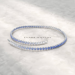 1.96 Carats Ombre Blue Sapphire Tennis Bracelet - Natural Sapphire in Solid 18K/14K Gold - Evara Jewelry LLC