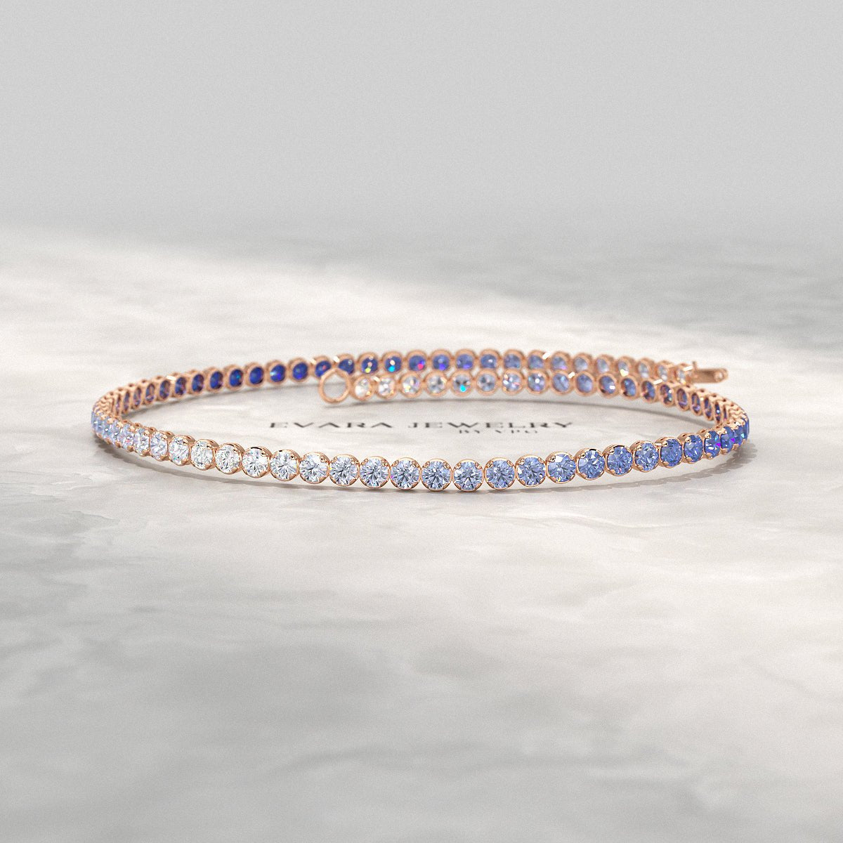 1.96 Carats Ombre Blue Sapphire Tennis Bracelet - Natural Sapphire in Solid 18K/14K Gold - Evara Jewelry LLC