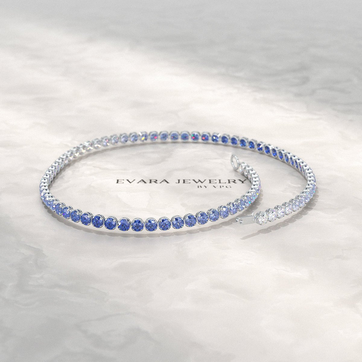 1.96 Carats Ombre Blue Sapphire Tennis Bracelet - Natural Sapphire in Solid 18K/14K Gold - Evara Jewelry LLC