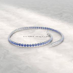 1.96 Carats Ombre Blue Sapphire Tennis Bracelet - Natural Sapphire in Solid 18K/14K Gold - Evara Jewelry LLC