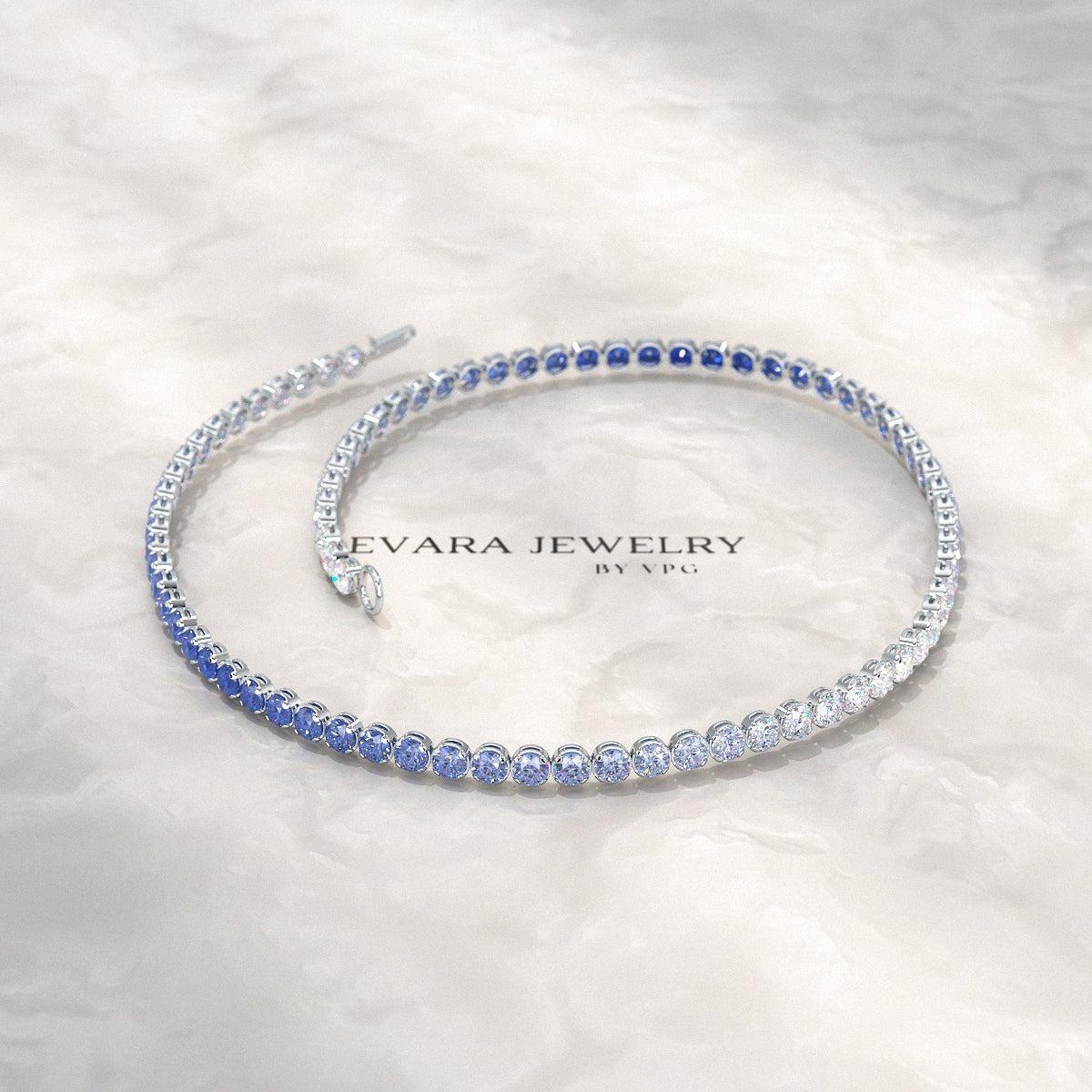 1.96 Carats Ombre Blue Sapphire Tennis Bracelet - Natural Sapphire in Solid 18K/14K Gold - Evara Jewelry LLC