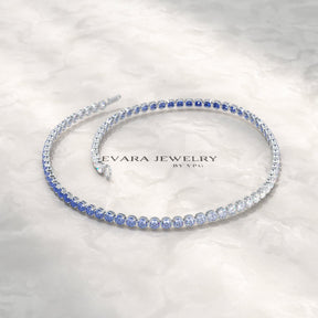 1.96 Carats Ombre Blue Sapphire Tennis Bracelet - Natural Sapphire in Solid 18K/14K Gold - Evara Jewelry LLC